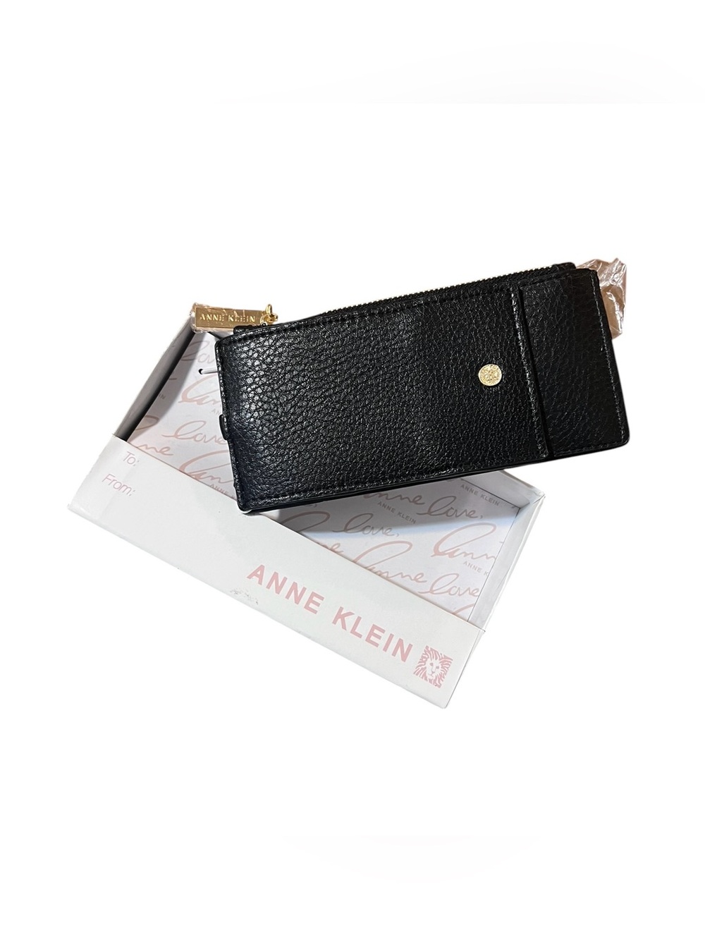 Black Pebbled leather Anne Klein card case wallet